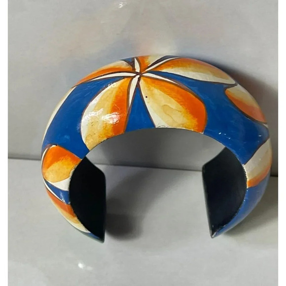 Womens Wooden Cuff Bangle Bracelet Hawaiian Flower Style Multi - Picture 2 of 6